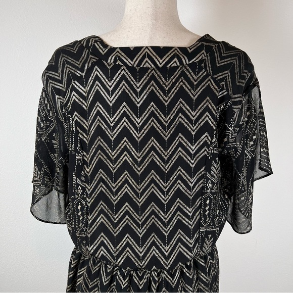 Free People Love My Chaos Tunic Dress Size Small Black Gold Geometric Drawstring - Picture 10 of 15